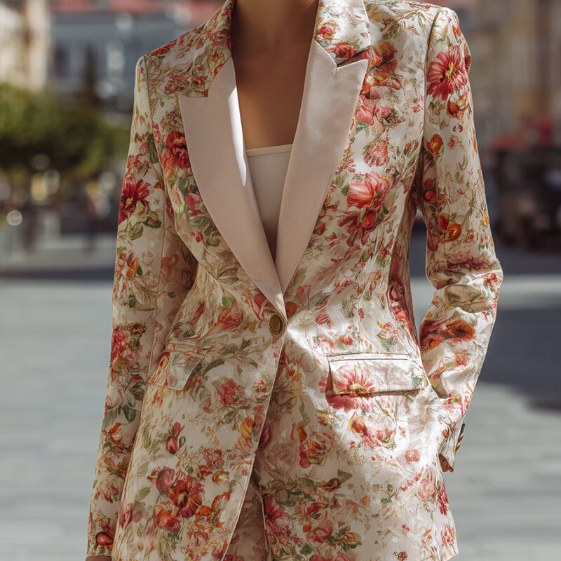 Floral Satin Blazer And Shorts Set